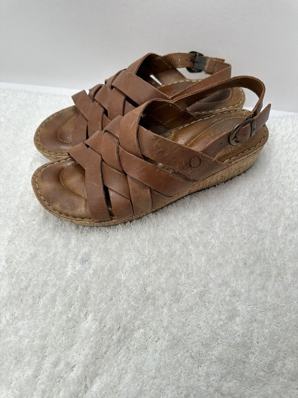 Women Brown Leather Fisherman Sandals Comfort Slingback Woven size10 BR0021206